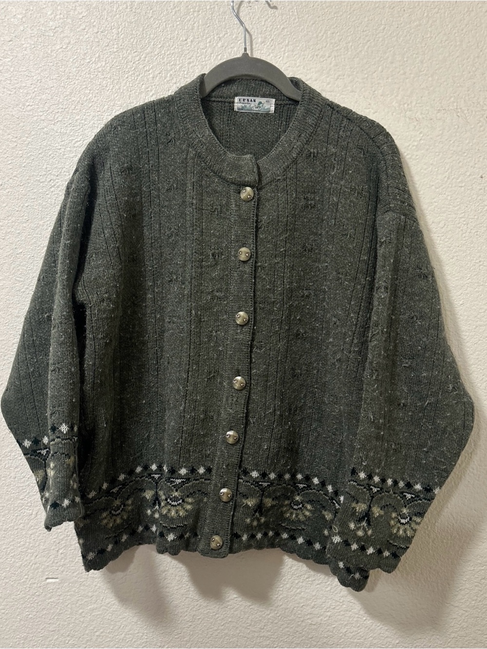 Erva Dark Green Wool Blend Button-Up Cardigan